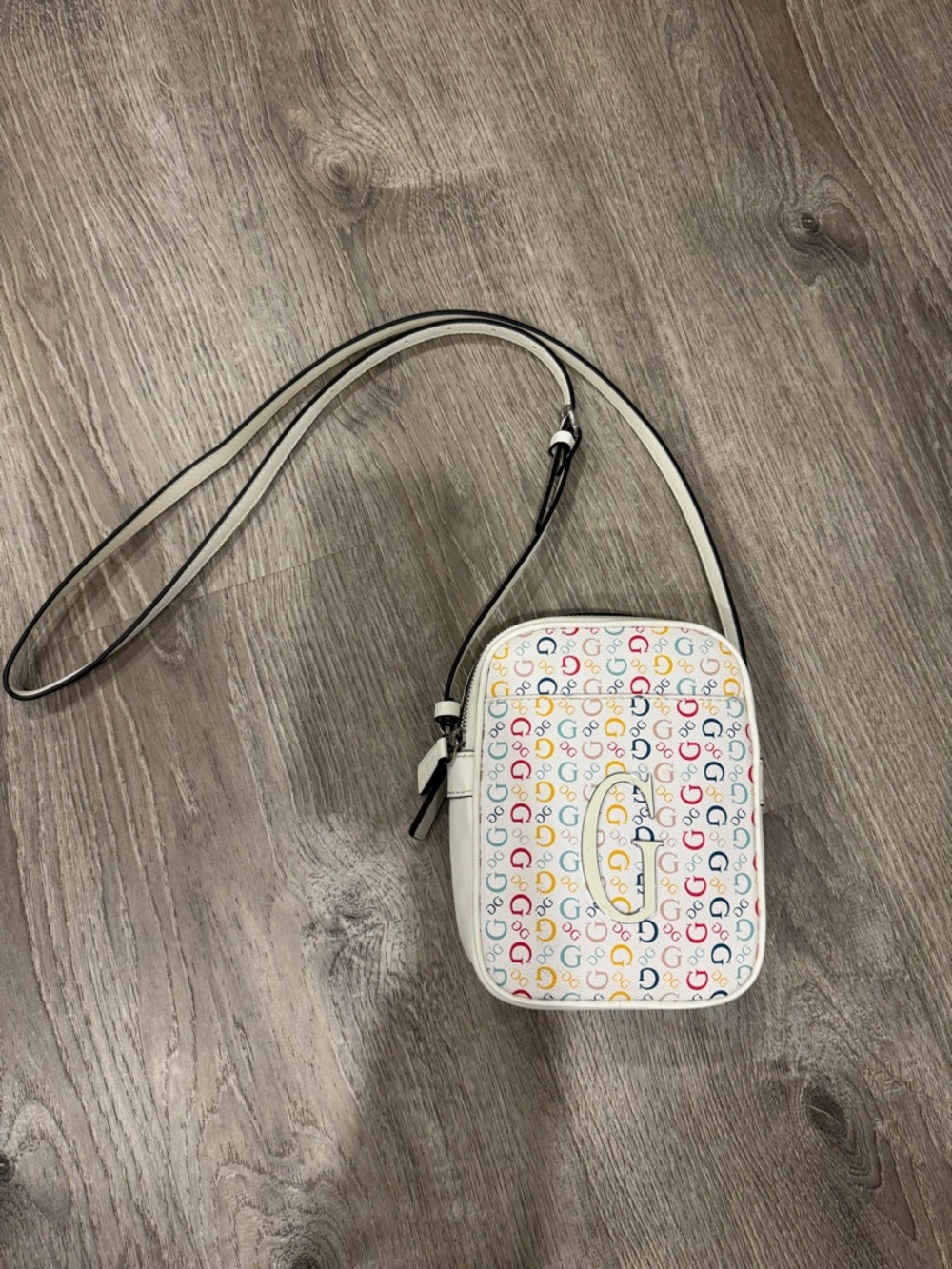 GUESS Small White Multicolor Signature Crossbody Bag